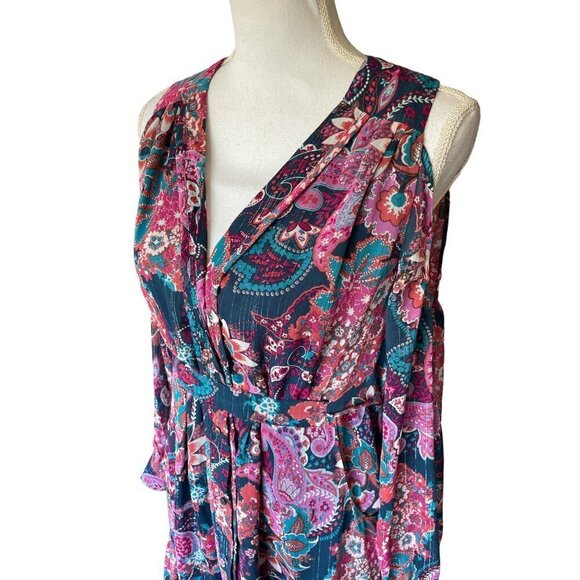 Aqua Women's Boho Dress Size M Floral Cold Shoulder Sheer Sleeves V-Neck Pockets - Picture 6 of 12